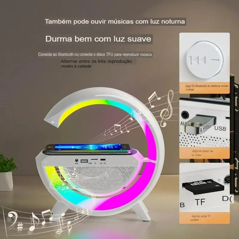 Carregador 3 em 1 com caixa de som e Luz LED