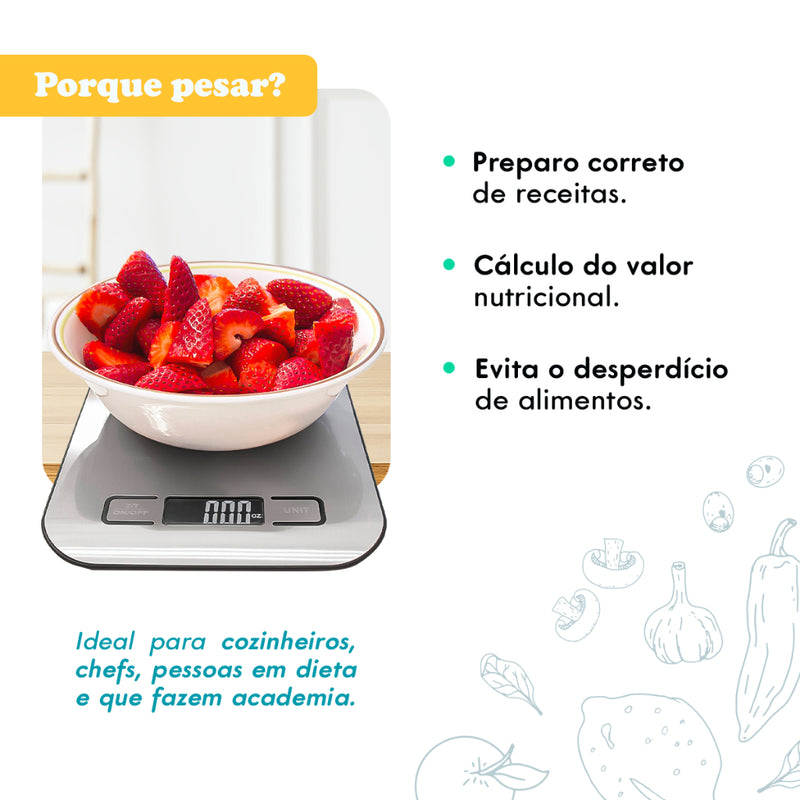 Balança de Cozinha Digital Inox Até 10kg